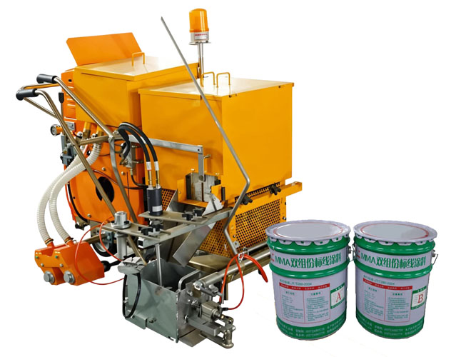 Two-component road marking machine and two-component road marking paint